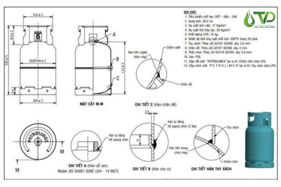 Kích thước bình gas nhỏ chủ yếu dùng cho dân dụng hoặc dự phòng