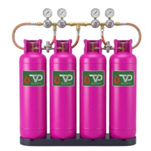 Hệ thống giàn gom 4 bình gas công nghiệp 45kg màu hồng