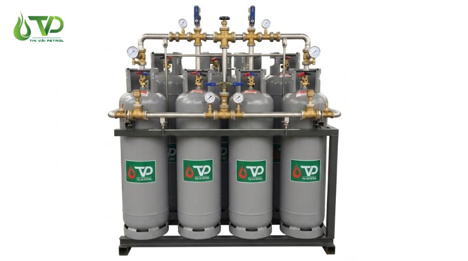 5 sai lầm thường gặp khi lắp hệ thống gas công nghiệp 3 Hệ thống giàn 8 bình gas công nghiệp LPG